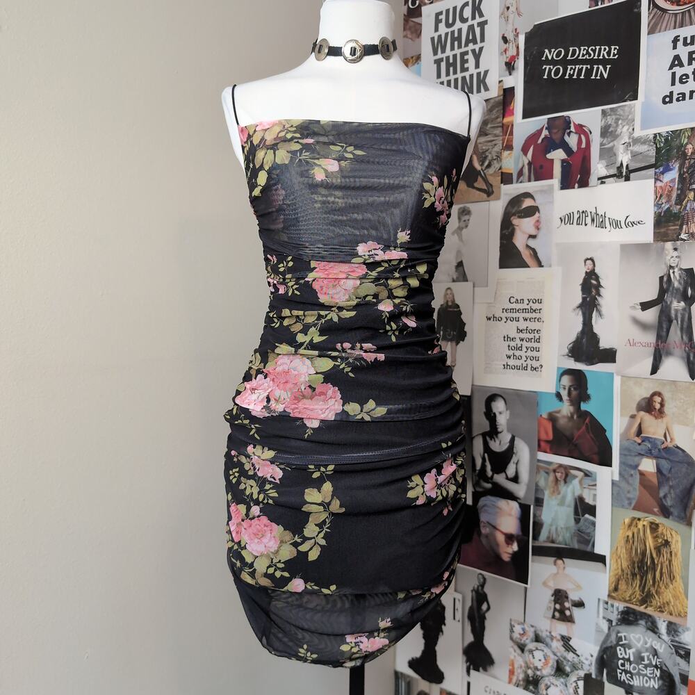 Floral Ruched Summer Strapless Mini Dress